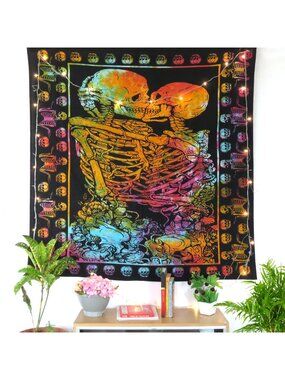 Oussum Wall Hanging Cotton tie-dye Two skeletons embracing Poster Tapestry